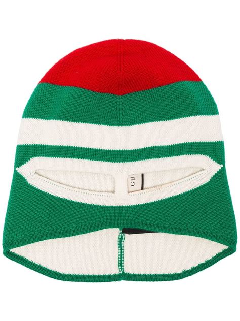 gucci red and green ribbed wool hat mask|Gucci hats and gloves.